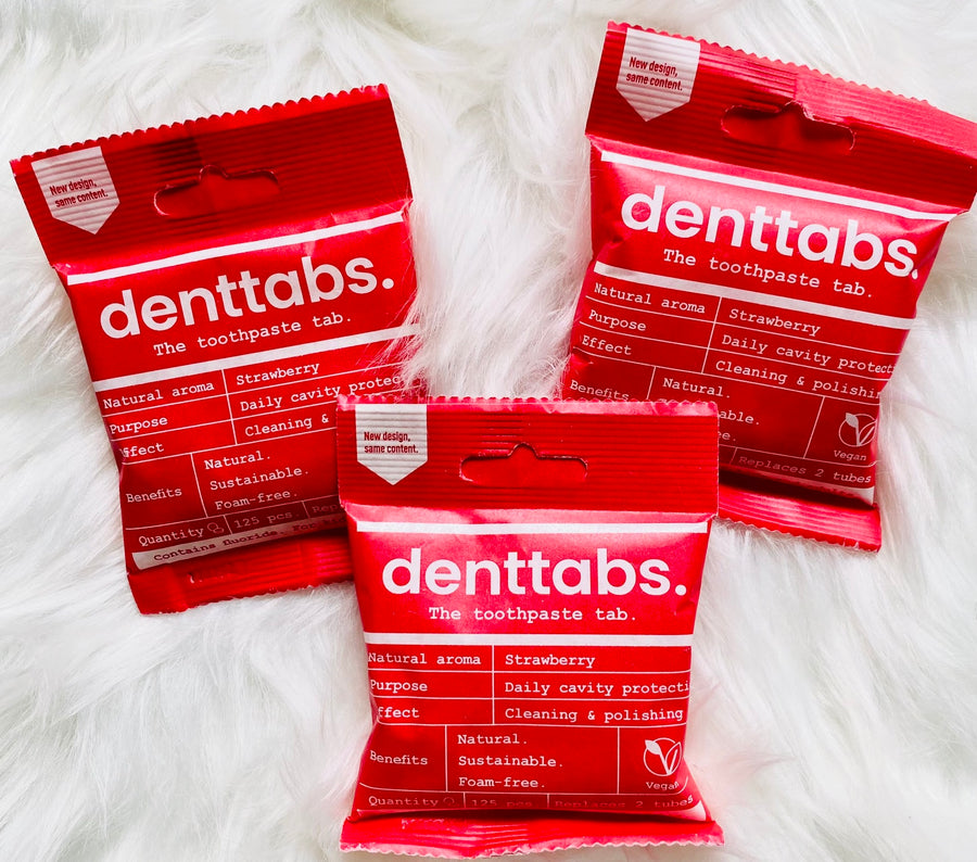 Viên đánh răng tự nhiên DENTTABS với fluoride 125pc - Dâu