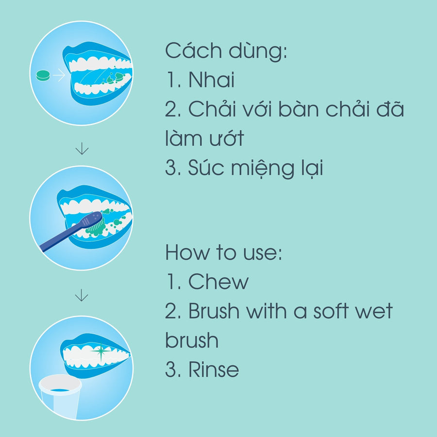 Viên đánh răng tự nhiên DENTTABS với fluoride 125pc - Dâu